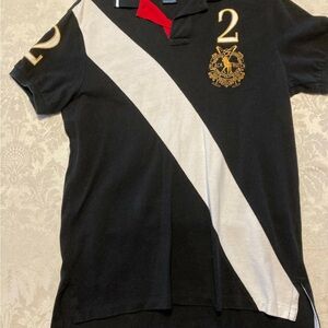 Ralph Lauren Black and White Polo with Gold Crest